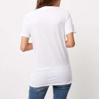 White metallic print slashed T-shirt